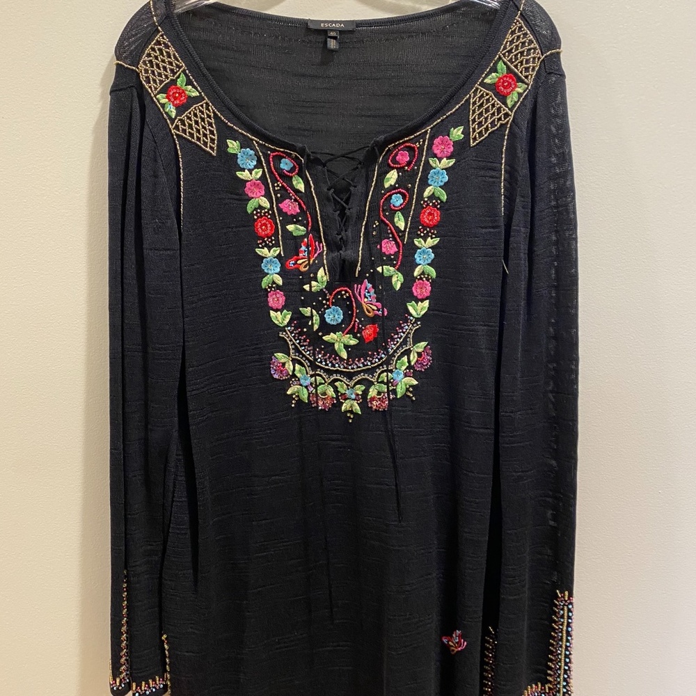Escada Beaded and Embroidered Knit Top